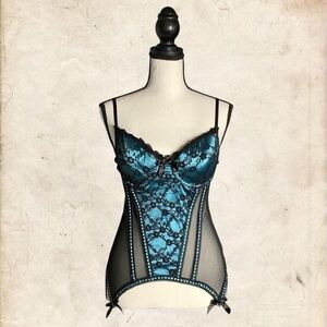 Native Intimates Blue and Black Lace Bustier